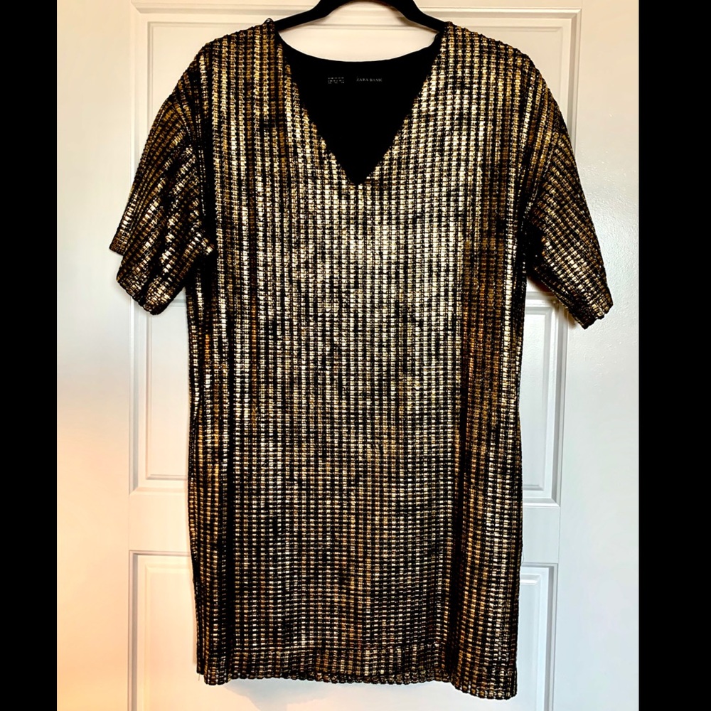 Zara gold and black shift dress